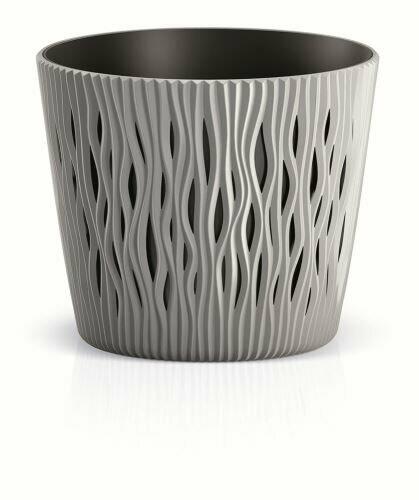 Cvetlični lonec z vložkom SANDY ROUND siv kamen 18,9 cm